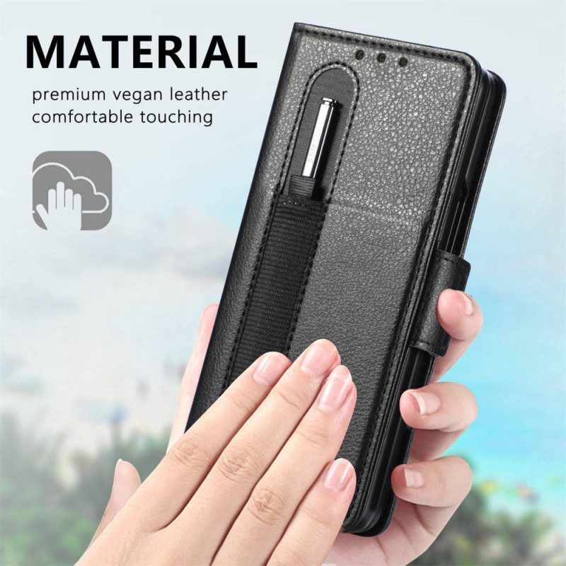 Flip Case voor Samsung Galaxy Z Fold 4 Caseneo Litchi-penhouder Van Imitatieleer