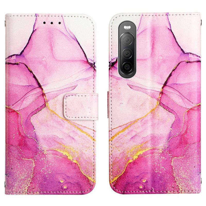 Flip Case voor Sony Xperia 10 IV Marmer Met Lanyard
