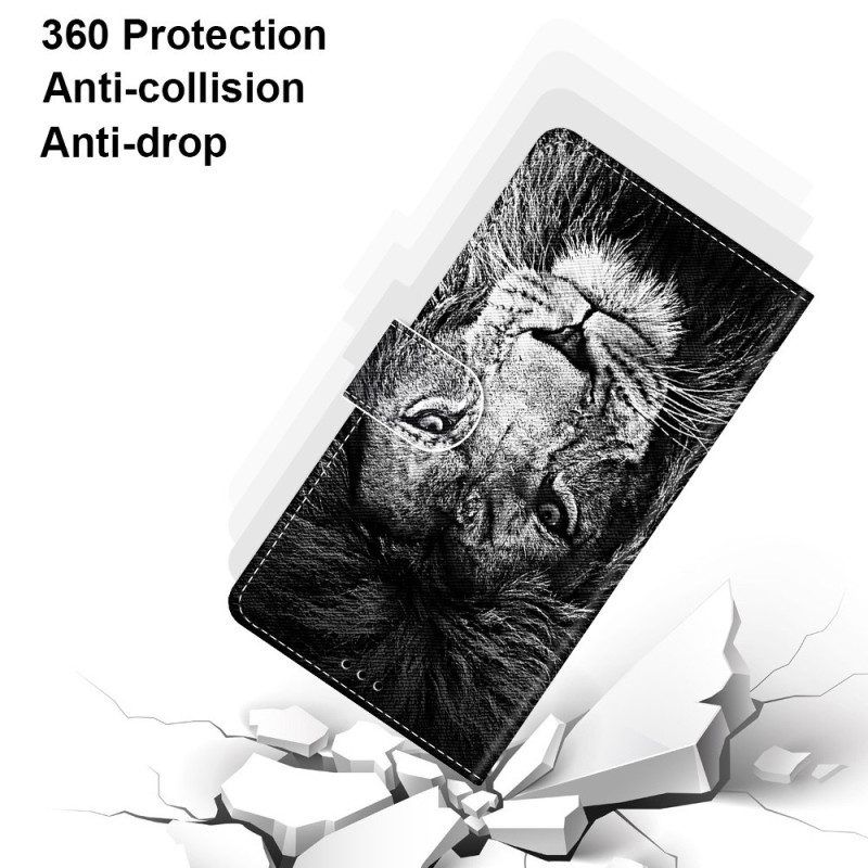 Flip Case voor Sony Xperia 5 IV Met Ketting Lanyard Leeuw