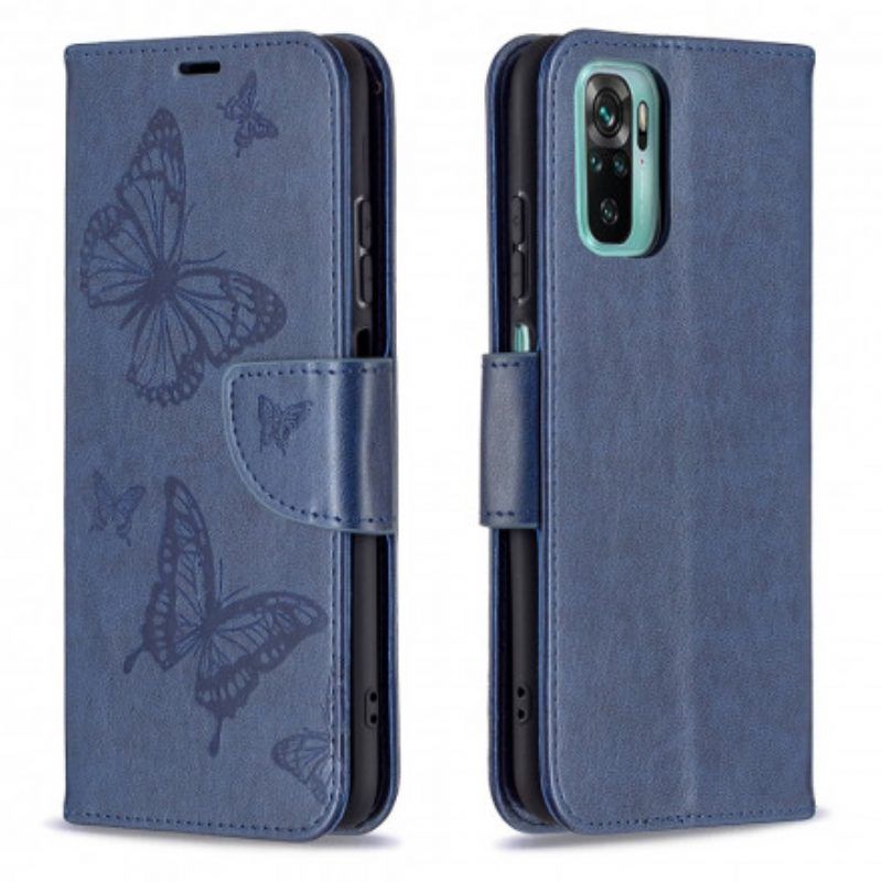 Flip Case voor Xiaomi Redmi Note 10 / 10S Met Ketting Vlinders Bedrukte Strappy