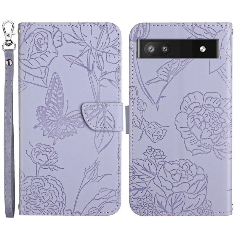 Folio-hoesje voor Google Pixel 6A Met Ketting Premium Stringvlinders