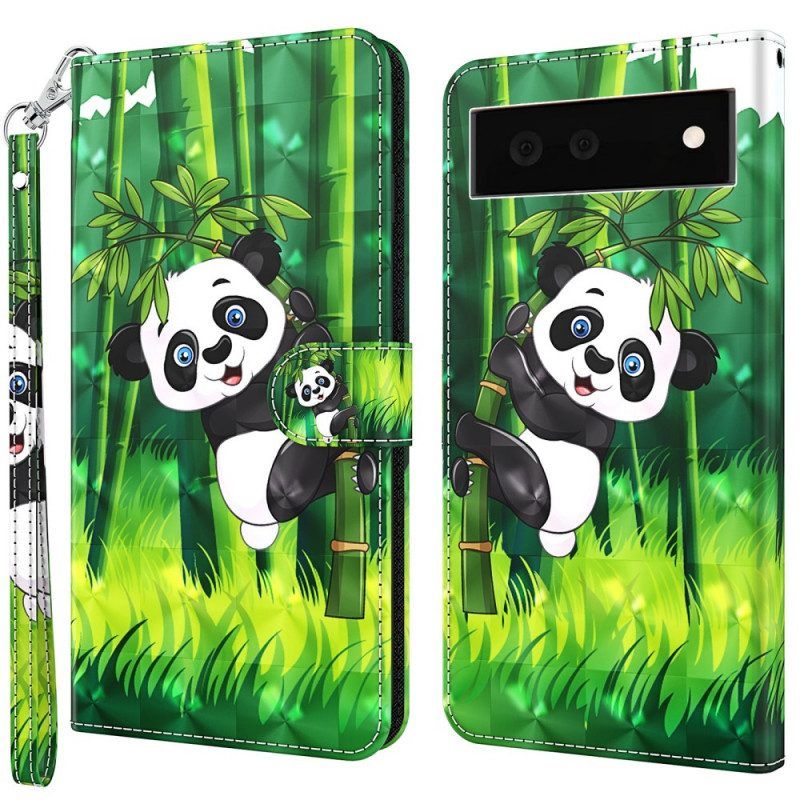 Folio-hoesje voor Google Pixel 6A Met Ketting Strakke Panda