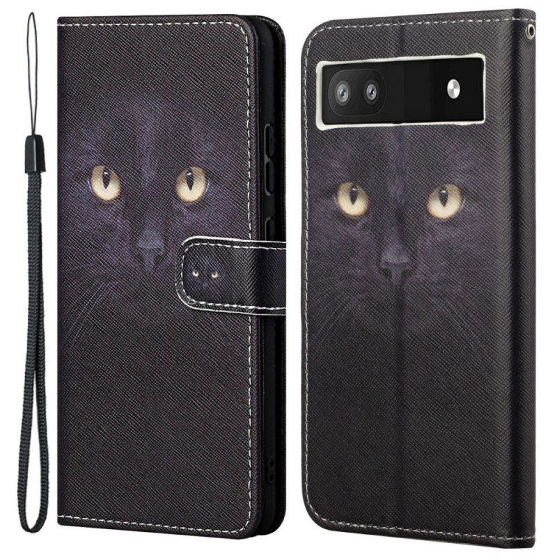 Folio-hoesje voor Google Pixel 6A Met Ketting Strappy Kattenogen