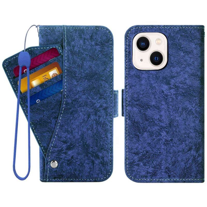 Folio-hoesje voor iPhone 14 Plus Glijdende En Lanyard-kaarthouder