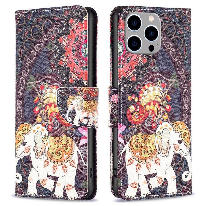 Folio-hoesje voor iPhone 14 Pro Max Indische Olifant
