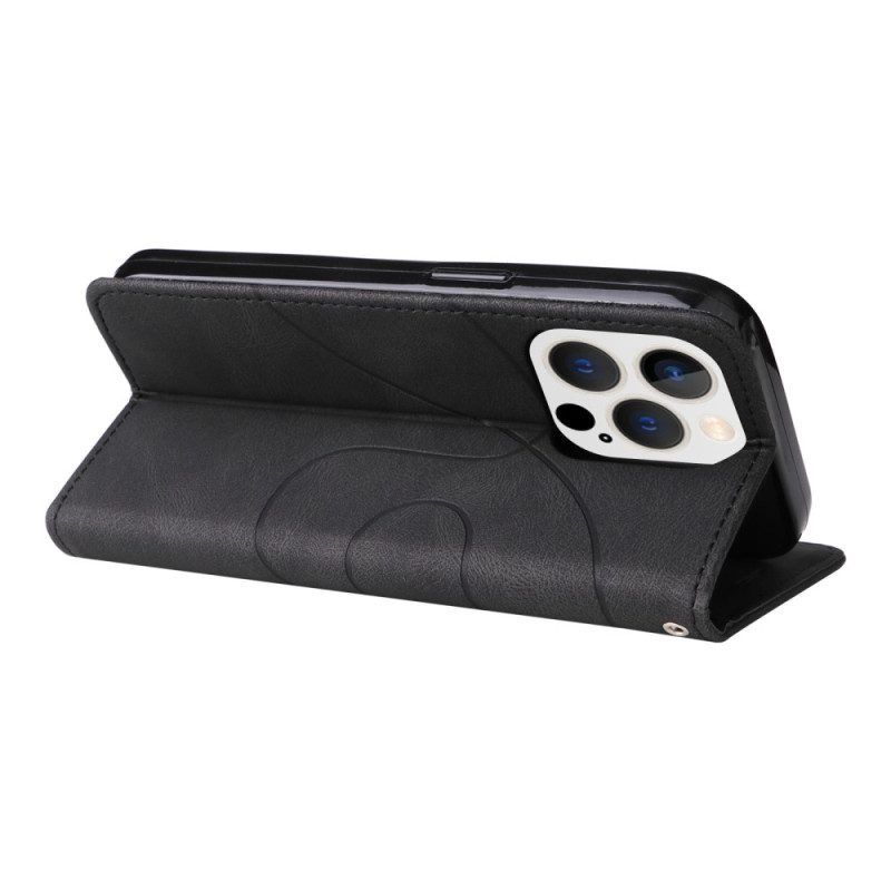 Folio-hoesje voor iPhone 14 Pro Met Ketting Tweekleurige Riem