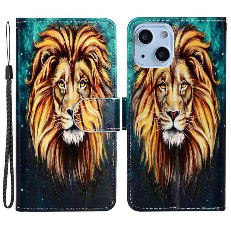 Folio-hoesje voor iPhone 15 Met Ketting Grafisch Leeuwenkoord