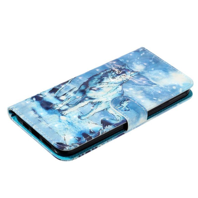 Folio-hoesje voor iPhone 15 Pro Max Met Ketting 3d Wolf Met Riem