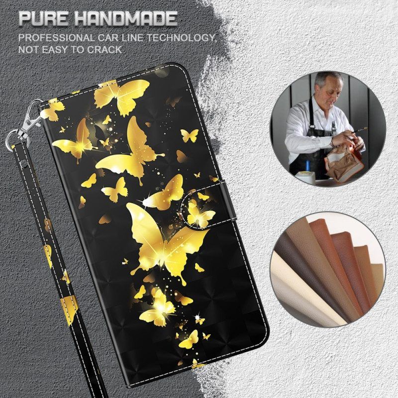 Folio-hoesje voor iPhone 15 Pro Met Ketting 3d Vlinders Met Koord