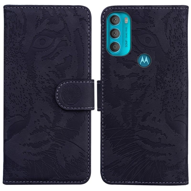 Folio-hoesje voor Moto G71 5G Tijger Gezicht Afdrukken