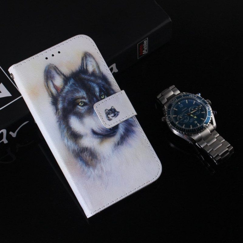 Folio-hoesje voor OnePlus Nord 2T 5G Met Ketting Strappy Aquarel Wolf