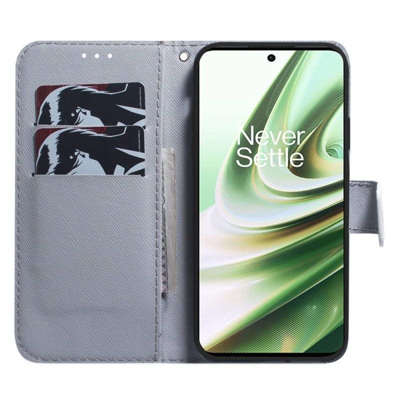 Folio-hoesje voor OnePlus Nord 2T 5G Met Ketting Strappy Aquarel Wolf