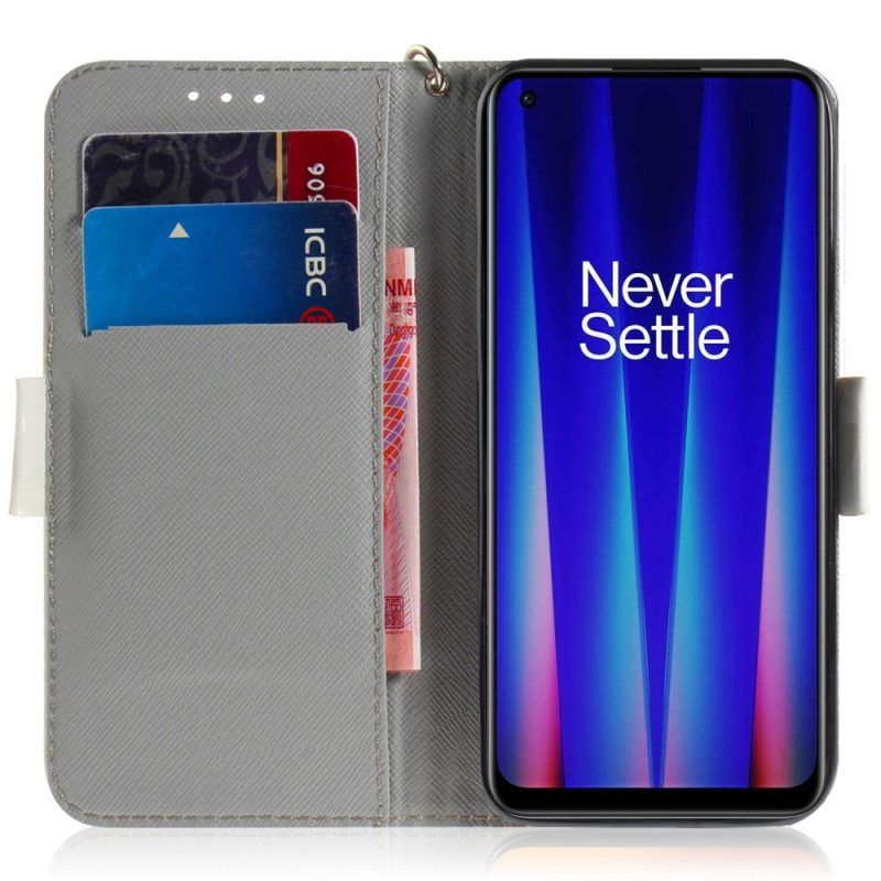 Folio-hoesje voor OnePlus Nord 2T 5G Met Ketting Strappy Vlinder Hoge Hakken