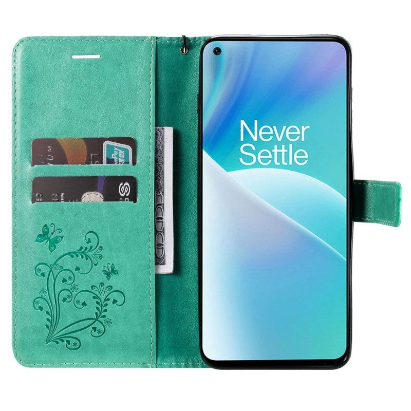 Folio-hoesje voor OnePlus Nord 2T 5G Met Ketting Vlinders Met Lanyard Kaarthouder