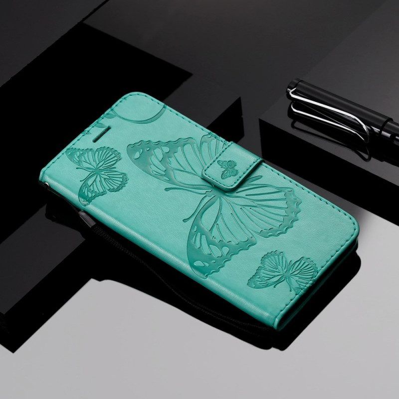 Folio-hoesje voor OnePlus Nord 2T 5G Met Ketting Vlinders Met Lanyard Kaarthouder