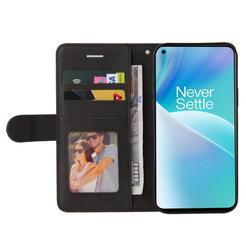Folio-hoesje voor OnePlus Nord 2T 5G Tweekleurige Kt Lederen Serie Met Riemkaarthouder