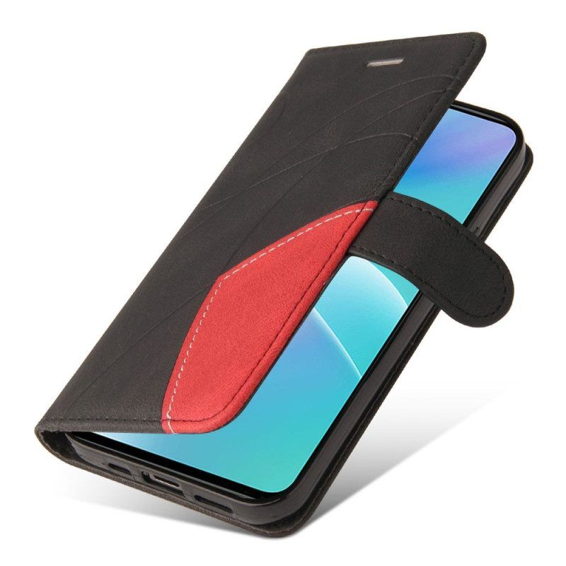 Folio-hoesje voor OnePlus Nord 2T 5G Tweekleurige Kt Lederen Serie Met Riemkaarthouder