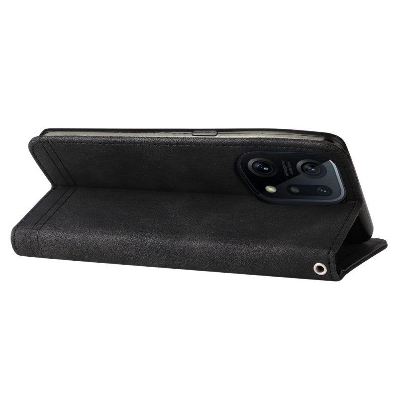 Folio-hoesje voor Oppo Find X5 Leerstijl Met Decoratieve Klinknagel
