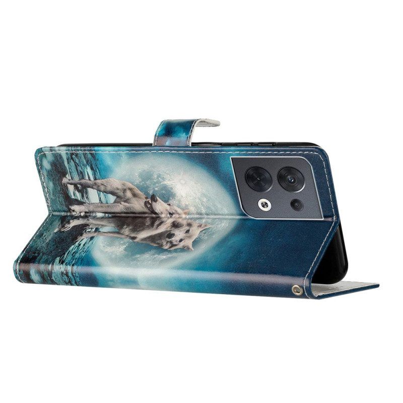 Folio-hoesje voor Oppo Reno 8 Met Ketting Lanyard Wolf