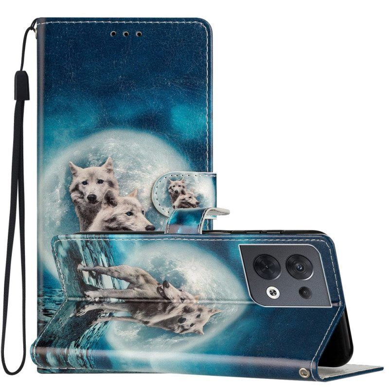 Folio-hoesje voor Oppo Reno 8 Met Ketting Lanyard Wolf