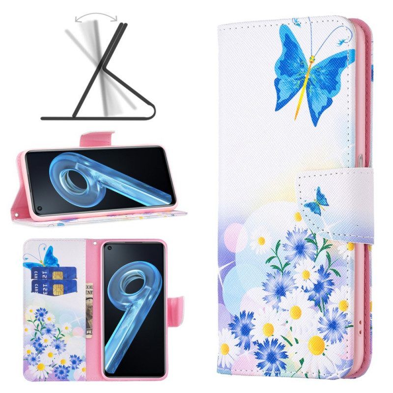 Folio-hoesje voor Realme 9i Vlinder En Bloemenpastelkleuren