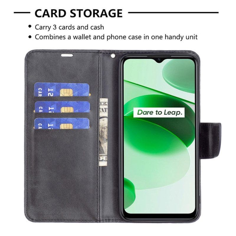 Folio-hoesje voor Realme C35 Met Ketting Flip Case Gladde Schuine Klep Met Riem