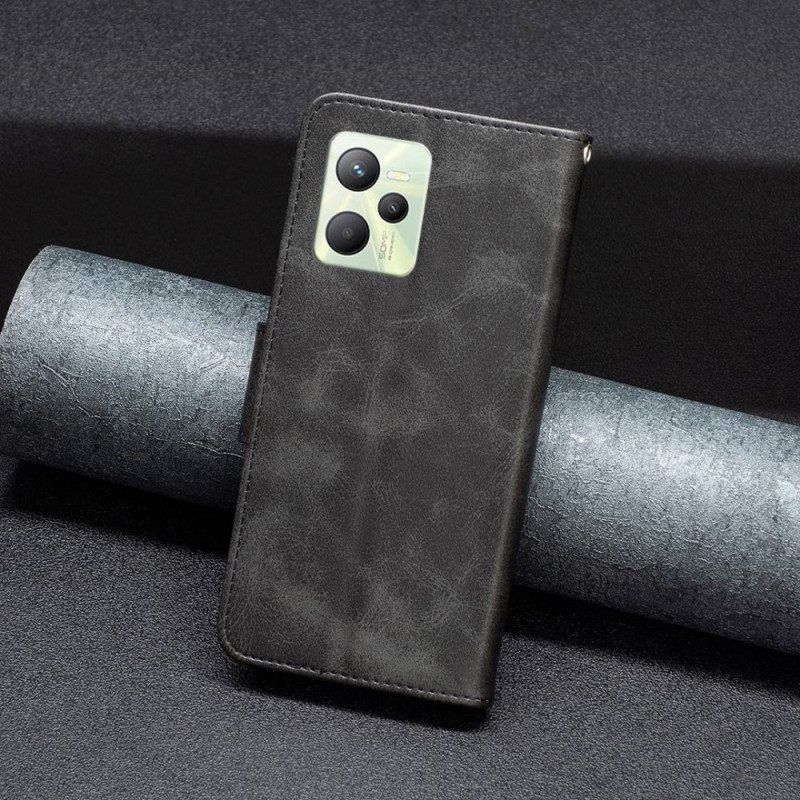 Folio-hoesje voor Realme C35 Met Ketting Flip Case Gladde Schuine Klep Met Riem