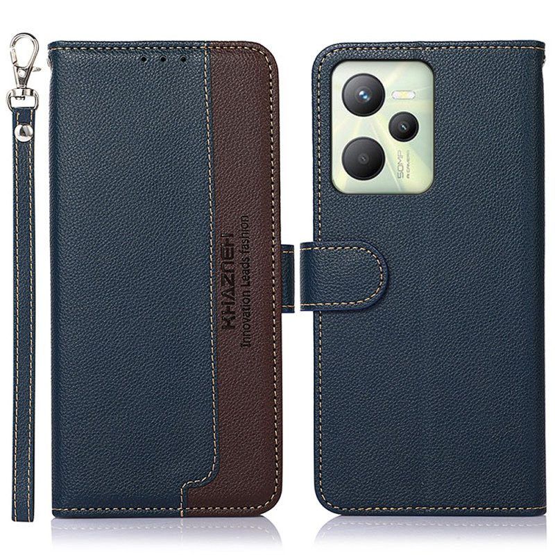 Folio-hoesje voor Realme C35 Met Ketting Khazneh Lychee-textuur Rfid-bandjes