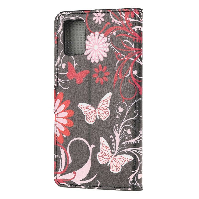 Folio-hoesje voor Samsung Galaxy A52 4G / A52 5G / A52s 5G Vlinders En Bloemen