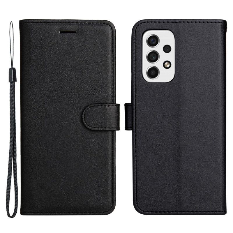 Folio-hoesje voor Samsung Galaxy A53 5G Met Ketting Strappy Effen Lederen Stijl