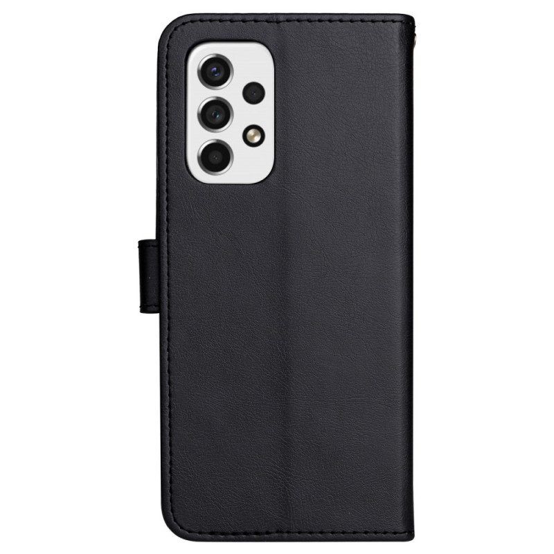 Folio-hoesje voor Samsung Galaxy A53 5G Met Ketting Strappy Effen Lederen Stijl