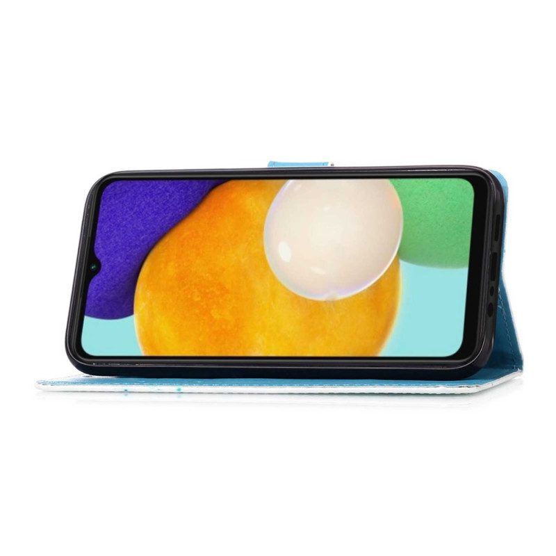Folio-hoesje voor Samsung Galaxy A54 5G Met Ketting Kleurrijke Stringvlinders