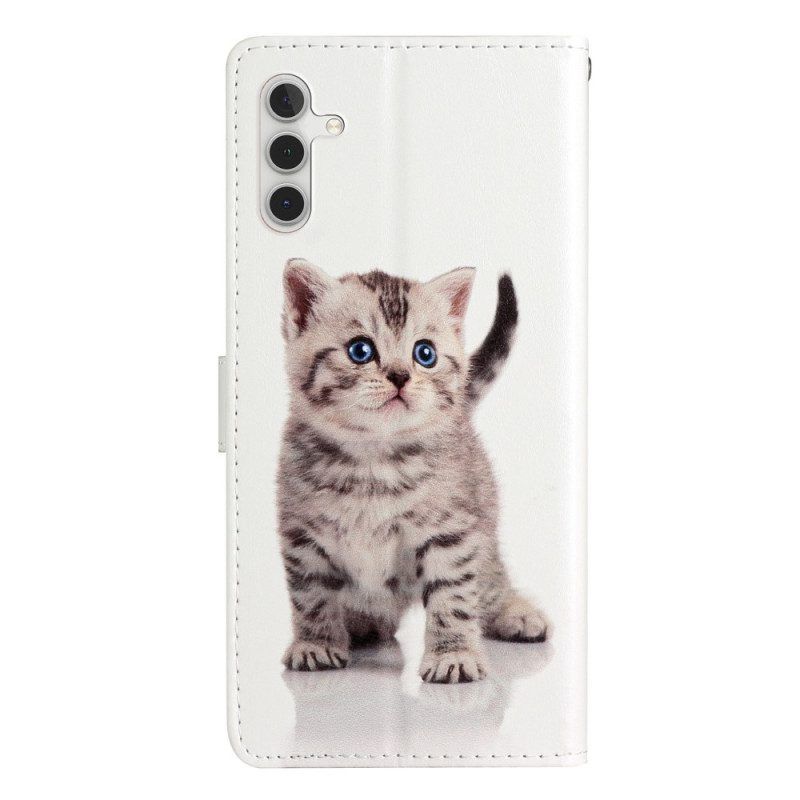 Folio-hoesje voor Samsung Galaxy A54 5G Met Ketting Mooi Katje Met Riem