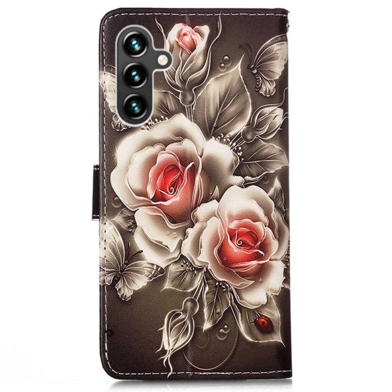 Folio-hoesje voor Samsung Galaxy A54 5G Met Ketting Riem Rozen