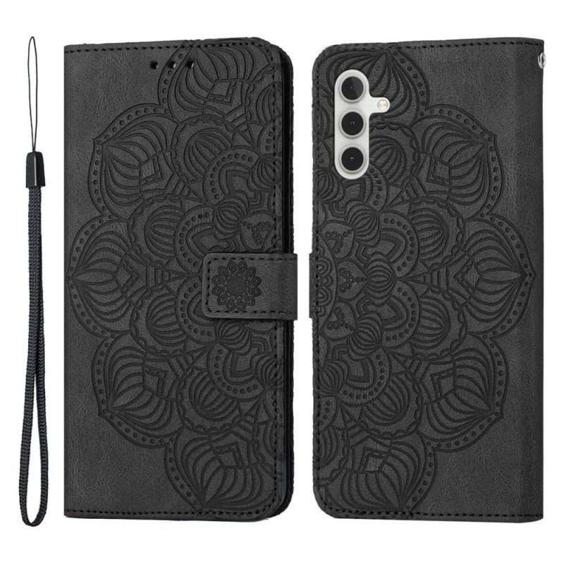 Folio-hoesje voor Samsung Galaxy A54 5G Met Ketting Strappy Mandala-afdruk
