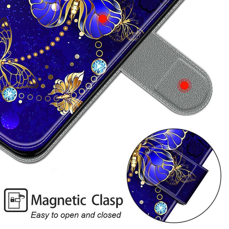 Folio-hoesje voor Samsung Galaxy M23 5G Met Ketting Riem Vlinders Waaier