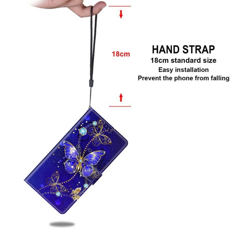 Folio-hoesje voor Samsung Galaxy M23 5G Met Ketting Riem Vlinders Waaier