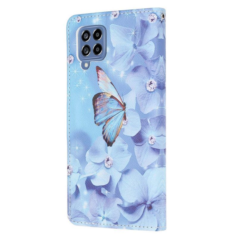 Folio-hoesje voor Samsung Galaxy M53 5G Met Ketting String Vlinders