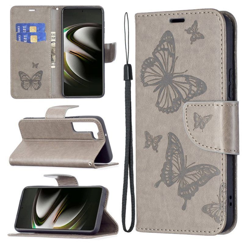 Folio-hoesje voor Samsung Galaxy S22 5G Vlinders Tijdens De Vlucht Met Lanyard