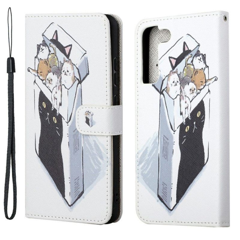 Folio-hoesje voor Samsung Galaxy S22 Plus 5G Met Ketting Levering Katten Met Strings