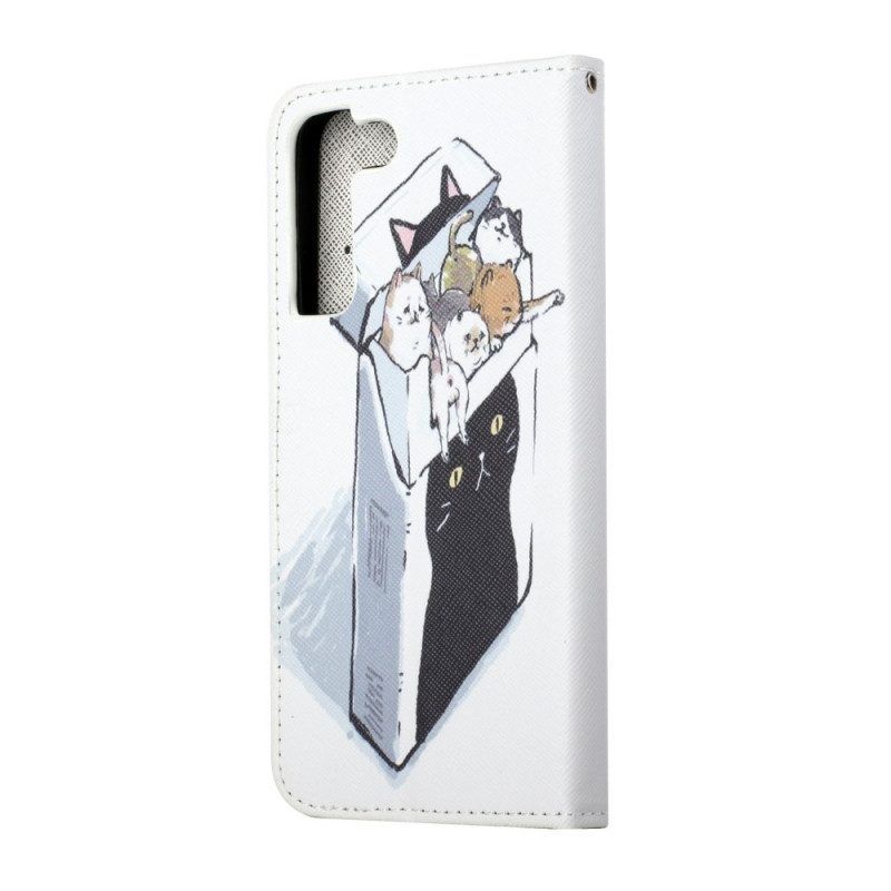 Folio-hoesje voor Samsung Galaxy S22 Plus 5G Met Ketting Levering Katten Met Strings