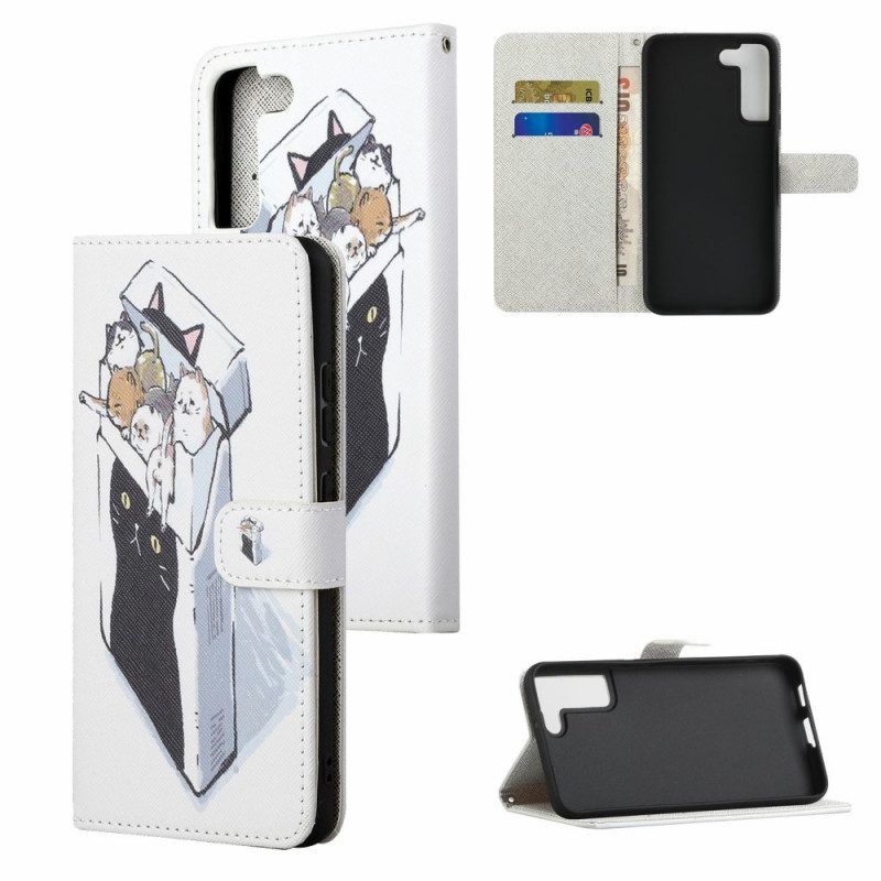 Folio-hoesje voor Samsung Galaxy S22 Plus 5G Met Ketting Levering Katten Met Strings