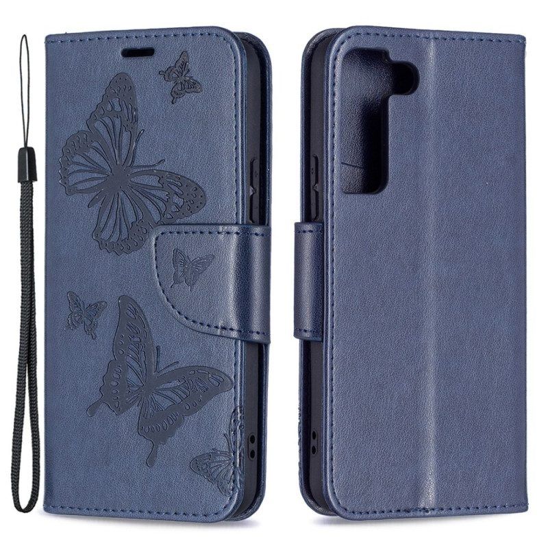 Folio-hoesje voor Samsung Galaxy S22 Plus 5G Vlinders Tijdens De Vlucht Met Lanyard