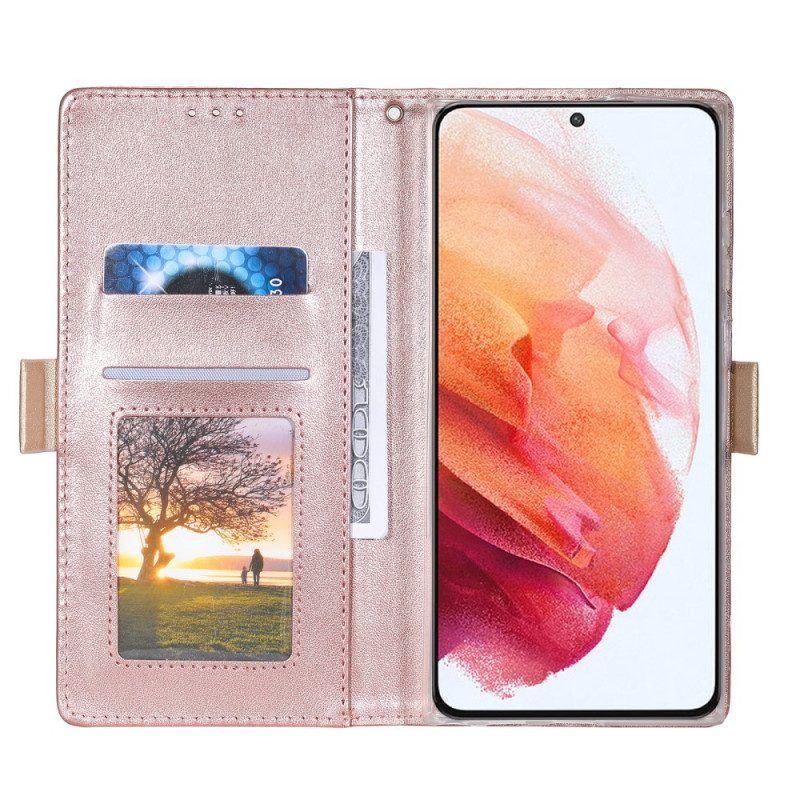 Folio-hoesje voor Samsung Galaxy S22 Ultra 5G Met Ketting Portemonnee Met Kanten Riem