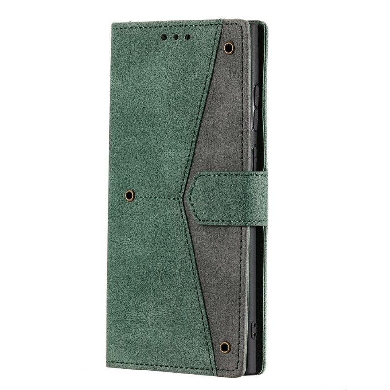 Folio-hoesje voor Samsung Galaxy S22 Ultra 5G Tweekleurige Klinknagels Van Imitatieleer