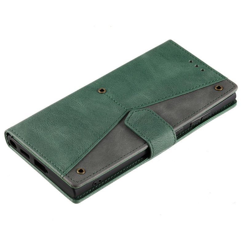 Folio-hoesje voor Samsung Galaxy S22 Ultra 5G Tweekleurige Klinknagels Van Imitatieleer