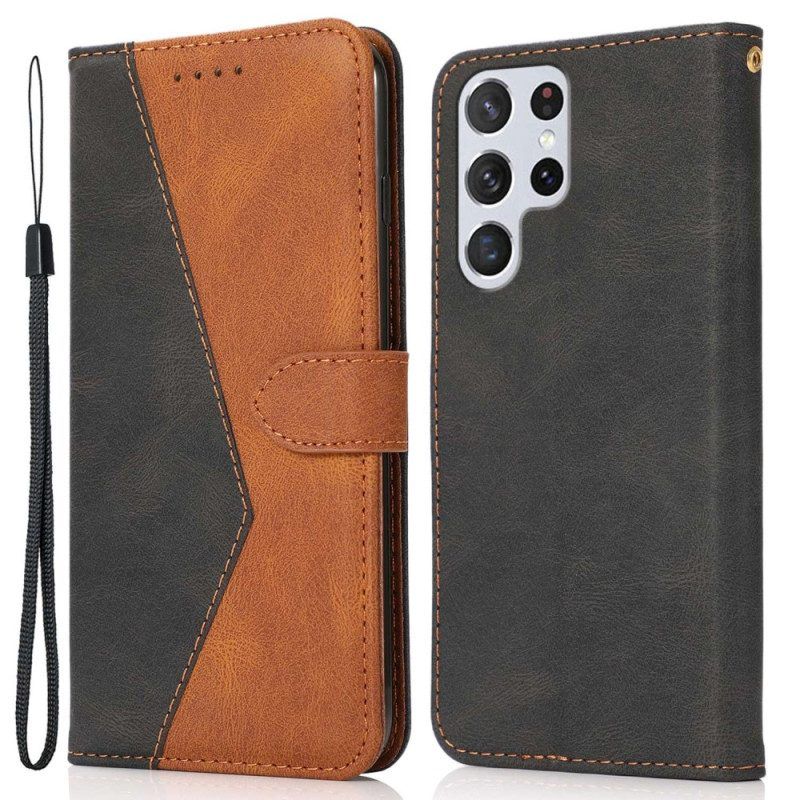 Folio-hoesje voor Samsung Galaxy S23 Ultra 5G Met Ketting Tweekleurige Riem