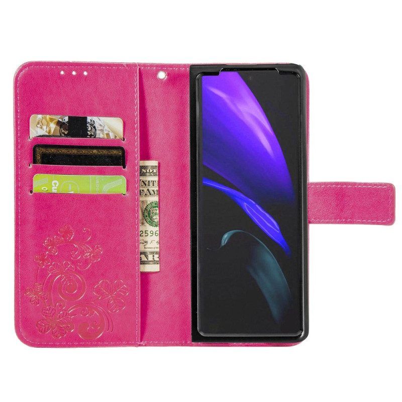 Folio-hoesje voor Samsung Galaxy Z Fold 4 Klaverblaadjes Patroon Met Riem