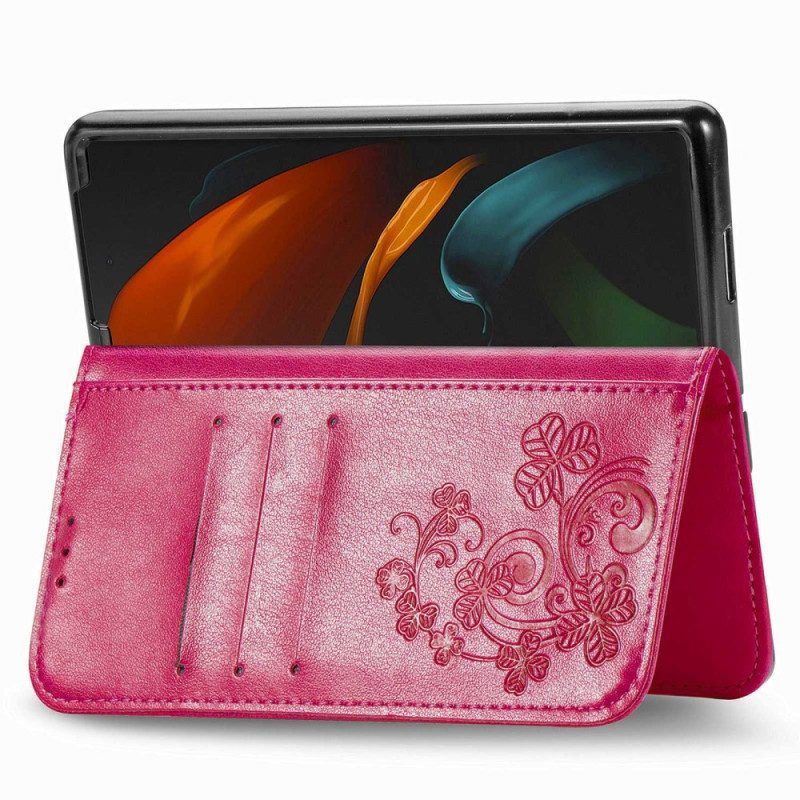 Folio-hoesje voor Samsung Galaxy Z Fold 4 Klaverblaadjes Patroon Met Riem