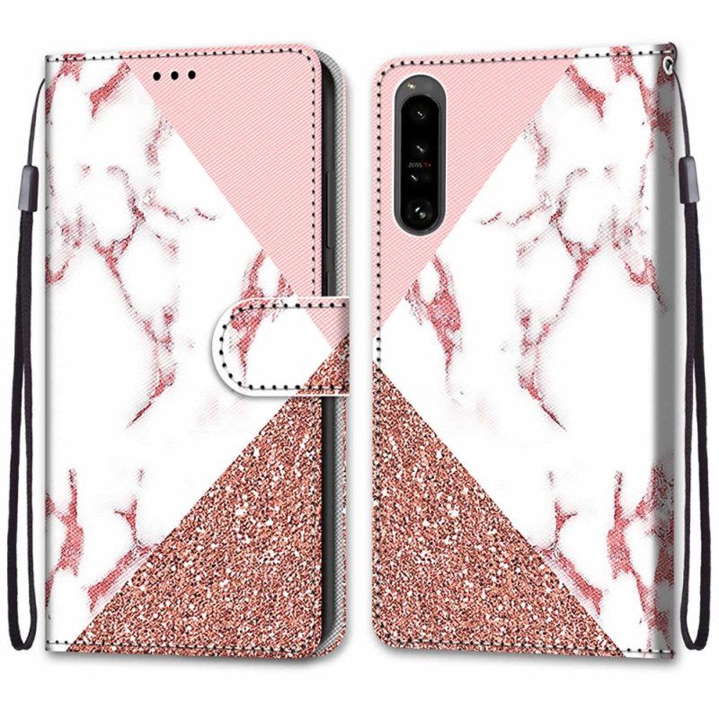 Folio-hoesje voor Sony Xperia 1 IV Marmer En Glitterdriehoek